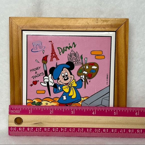 Disney Mickey Mouse the Artist Trivet Pine Wood Frame w/Hanging Loop 5.5”x5.5”‎ - Picture 7 of 8